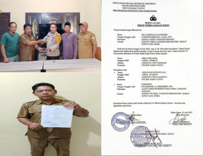 Dukung Operasi Senpi Musi 2025, Polsek Babat Supat Terima Senpira dari Kades Tanjung Kerang