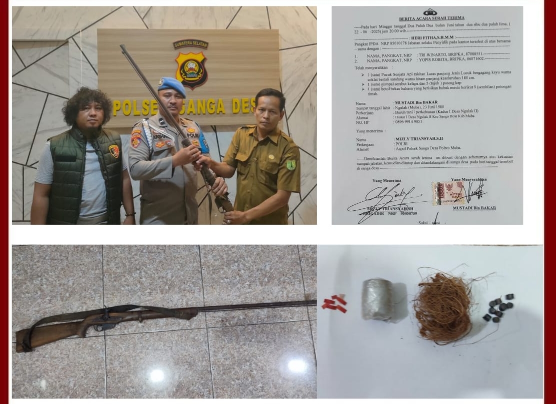 Operasi Senpi Musi 2025, Polsek Sanga Desa Terima 2 Pucuk Senpira Laras Panjang