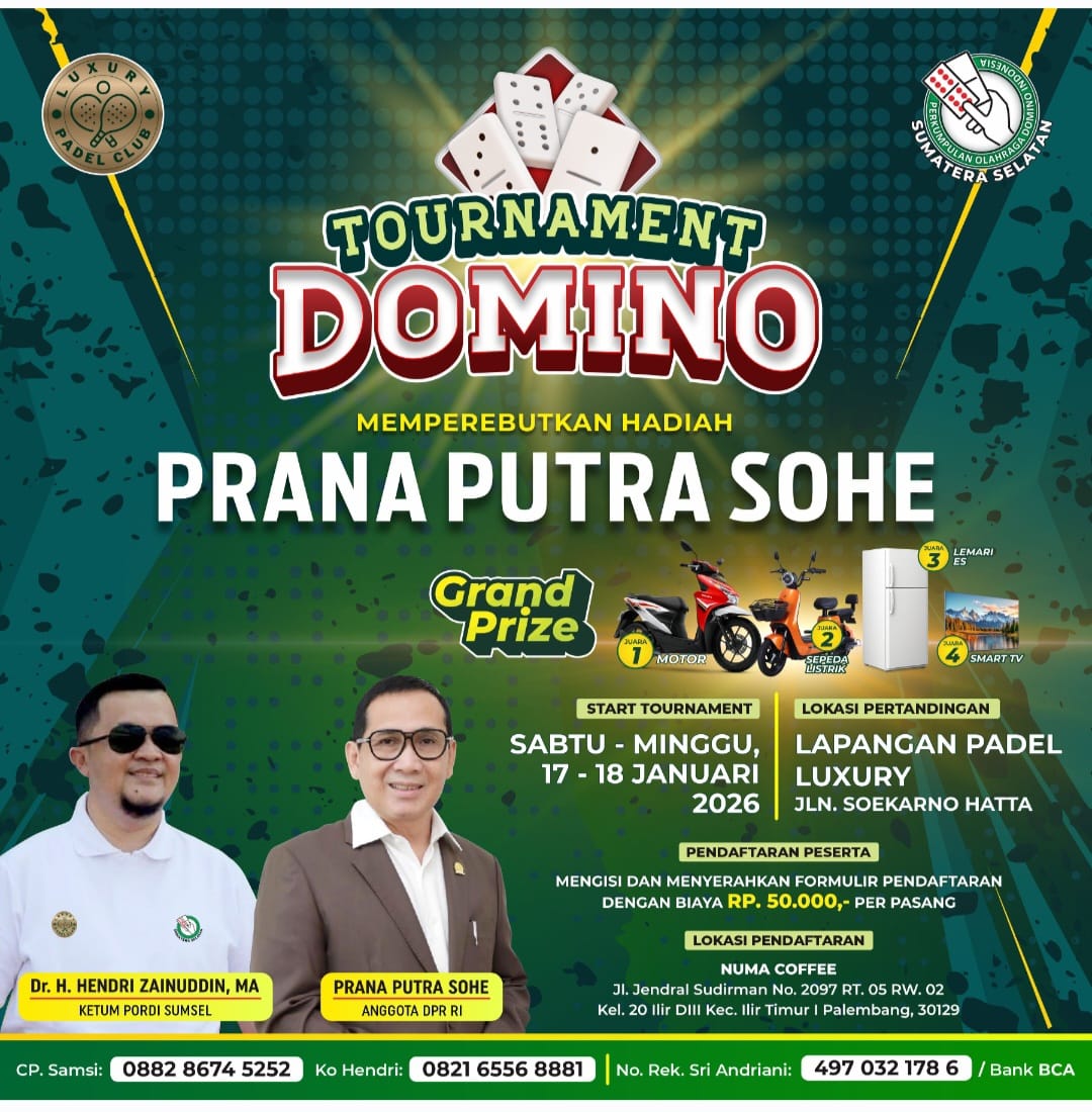 Turnamen Domino Akbar Siap Digelar di Palembang