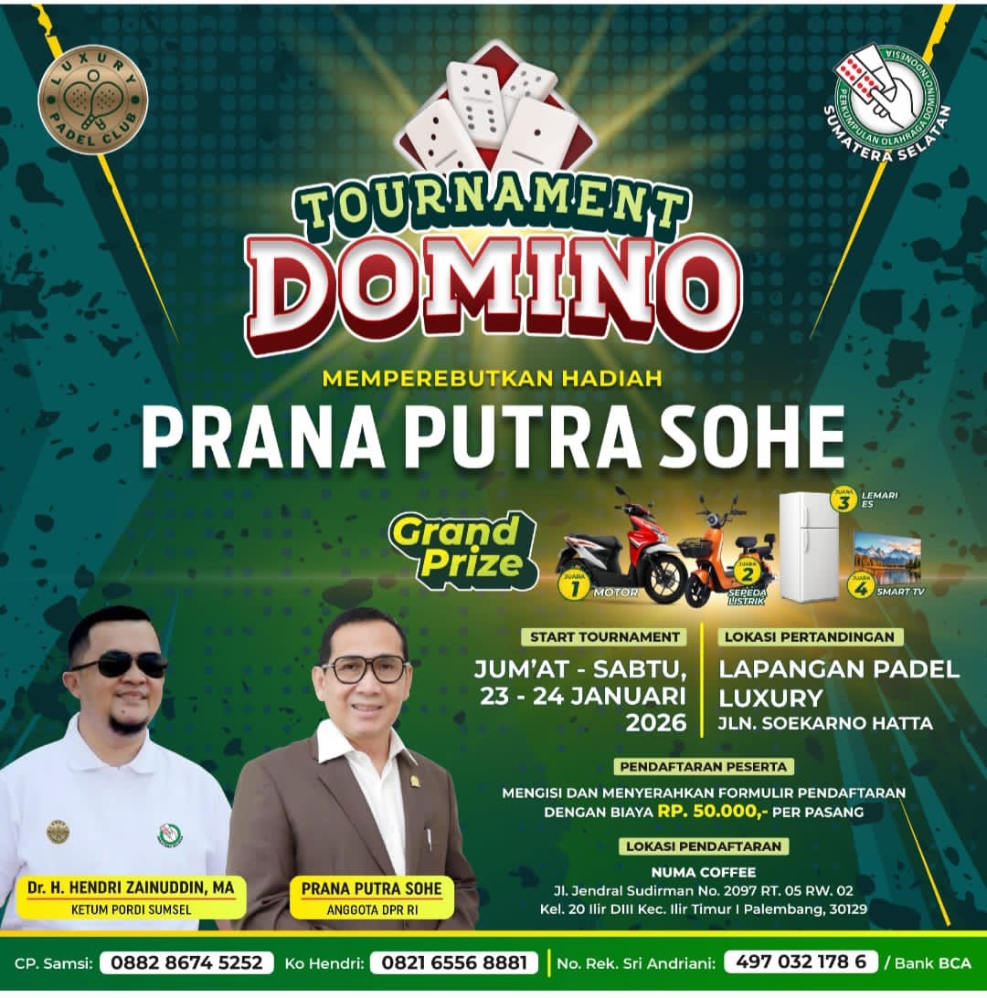 Turnamen Domino Akbar di Palembang Siap Digelar 23-24 Januari