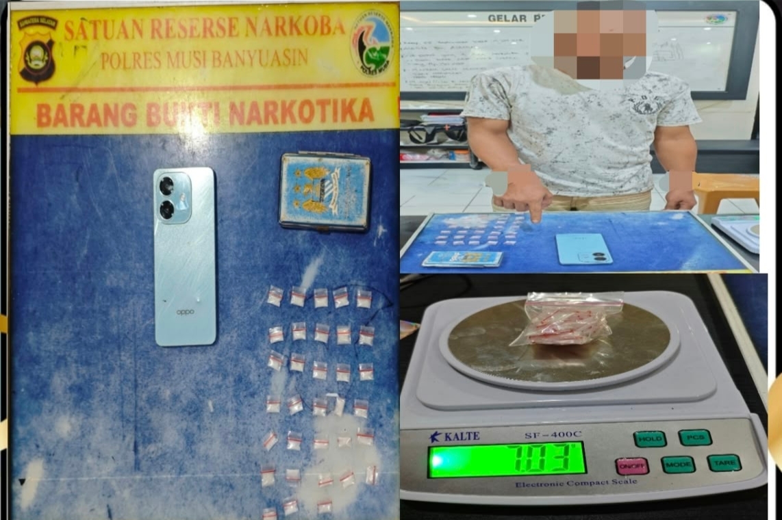 Polisi Tangkap Pria di Sungai Lilin, 33 Paket Sabu Seberat 7,03 Gram Disita